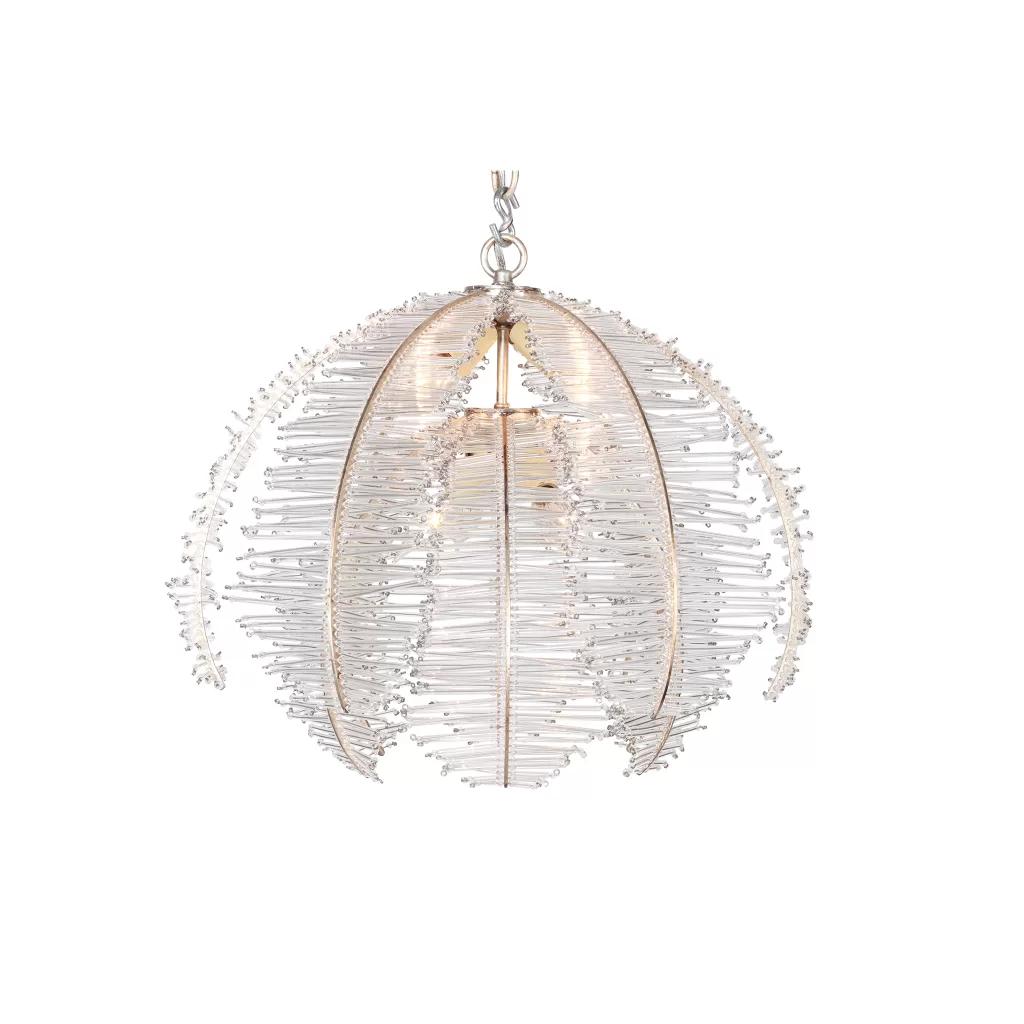 Lorraine Pendant. Bulb shaped petals of crystal in customizable metal finish.